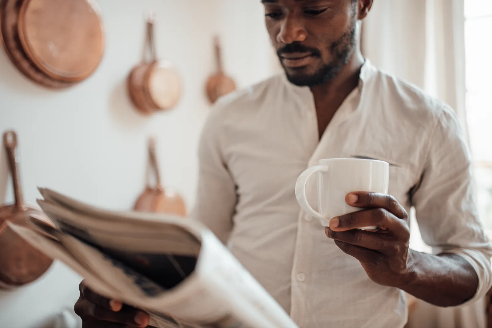 A calm reading setup with a single news source, unhurried